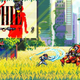 Steel Assault's hero fights robots in a field of golden wheat in the ruins of New York City.